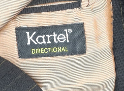 Kartel Men Black 44R Pinstripe Wool Blend Two-Button Blazer