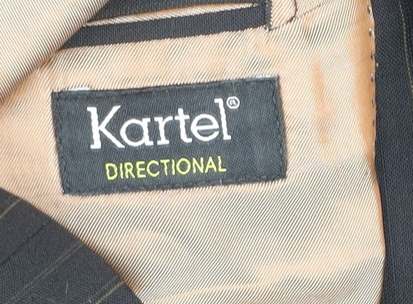 Kartel Men Black 44R Pinstripe Wool Blend Two-Button Blazer