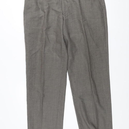 Robbie Men's Grey Check Dress Pants Size 36R Wool Blend Formal Trousers