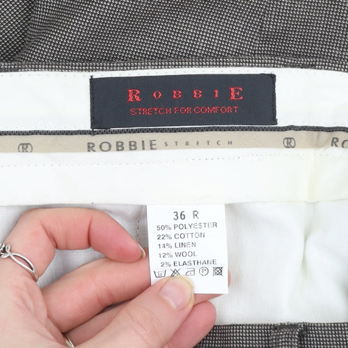 Robbie Men's Grey Check Dress Pants Size 36R Wool Blend Formal Trousers