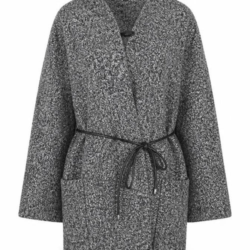Mystify Women Grey Belted Knit Mid-Length Coatigan Size 18