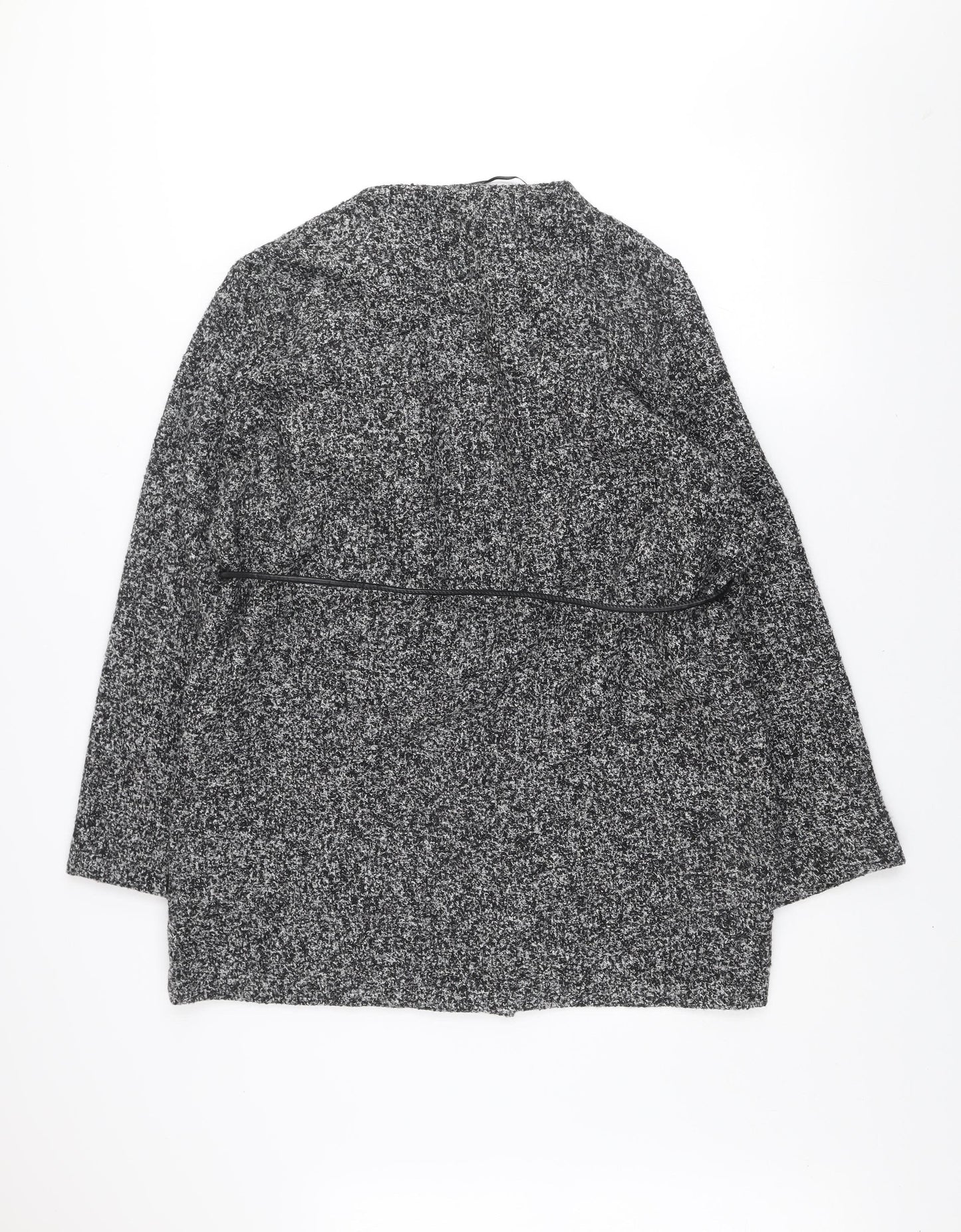 Mystify Women Grey Belted Knit Mid-Length Coatigan Size 18