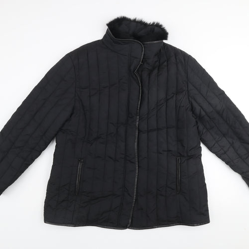 Gold by Michael H Women's Black Quilted Fur Trim Jacket Size 18