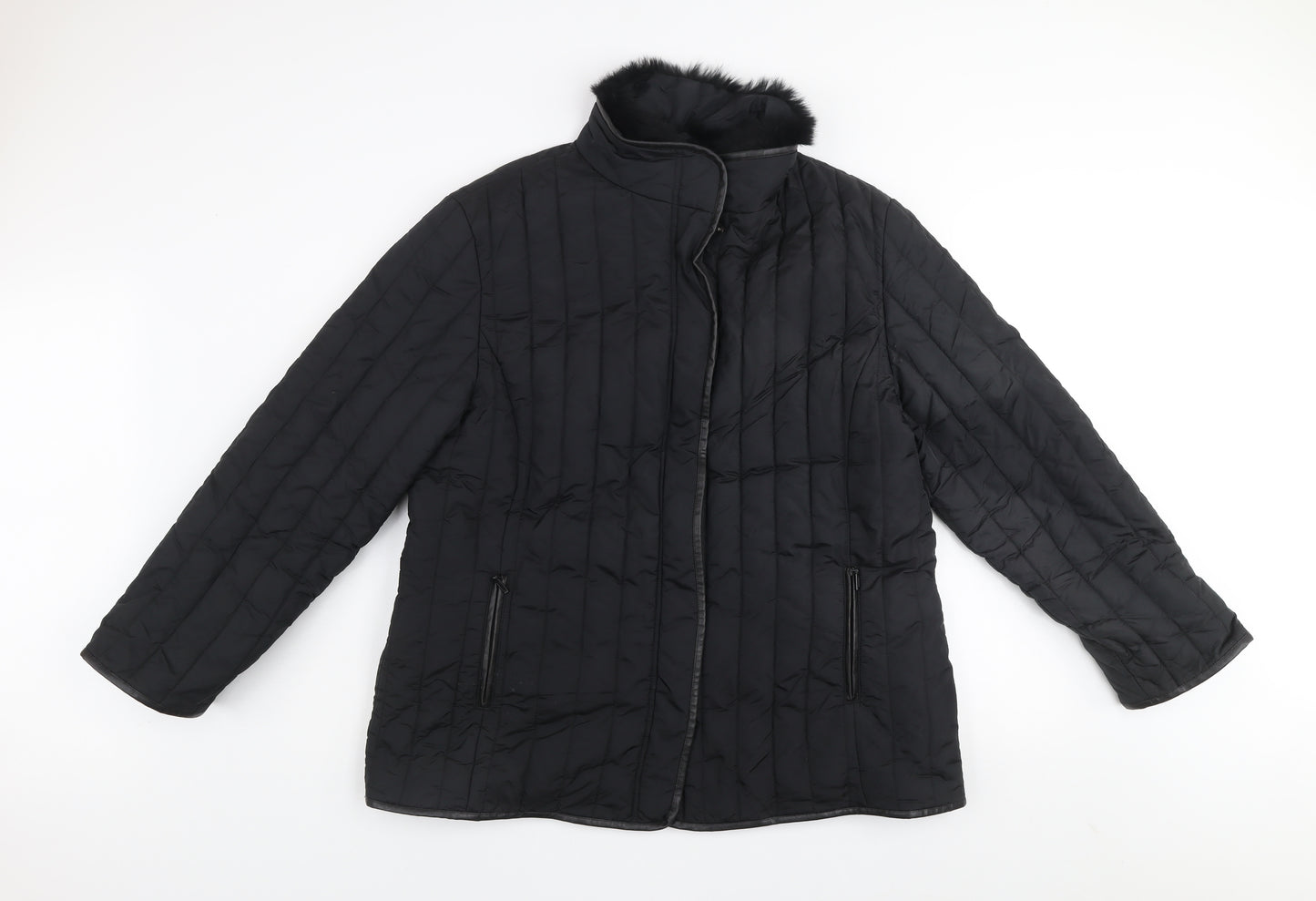 Gold by Michael H Women's Black Quilted Fur Trim Jacket Size 18