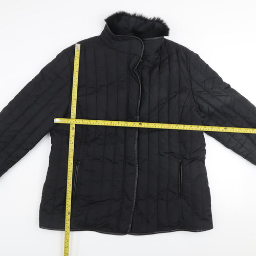 Gold by Michael H Women's Black Quilted Fur Trim Jacket Size 18