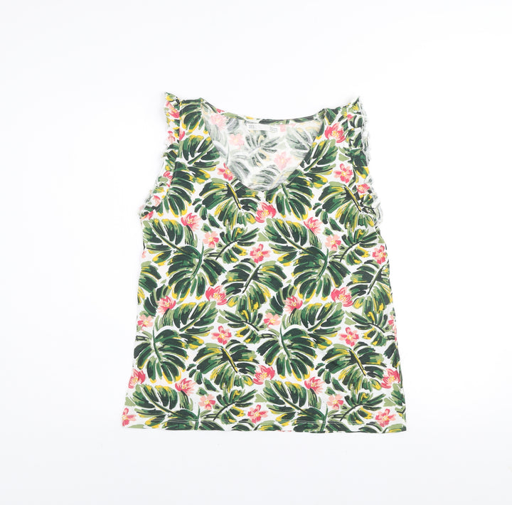 Sfera Women’s Multicoloured Tropical V-Neck Cotton Tank Top Size 12