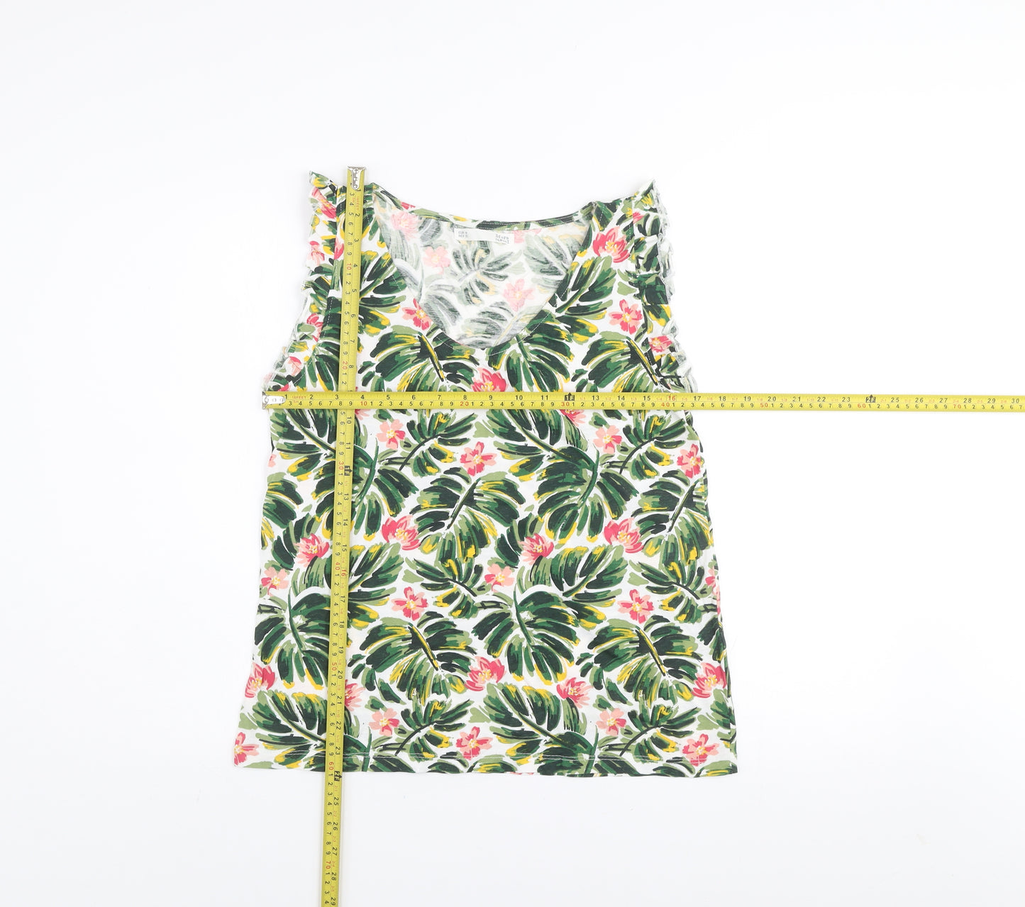 Sfera Women’s Multicoloured Tropical V-Neck Cotton Tank Top Size 12