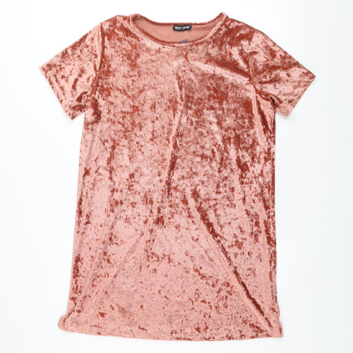 Missy Empire Women Pink Size 12 Velvet T-Shirt Dress