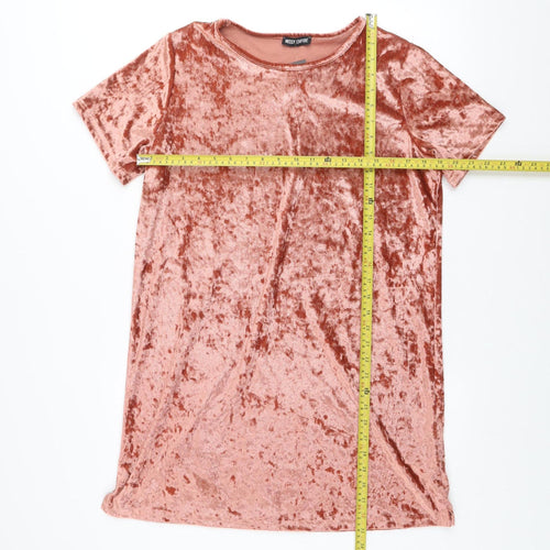 Missy Empire Women Pink Size 12 Velvet T-Shirt Dress