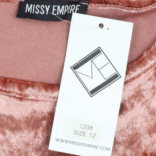 Missy Empire Women Pink Size 12 Velvet T-Shirt Dress