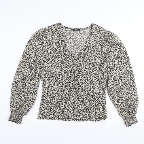 Dunnes Women's Black Floral V-Neck Long Sleeve Tunic Blouse Size M