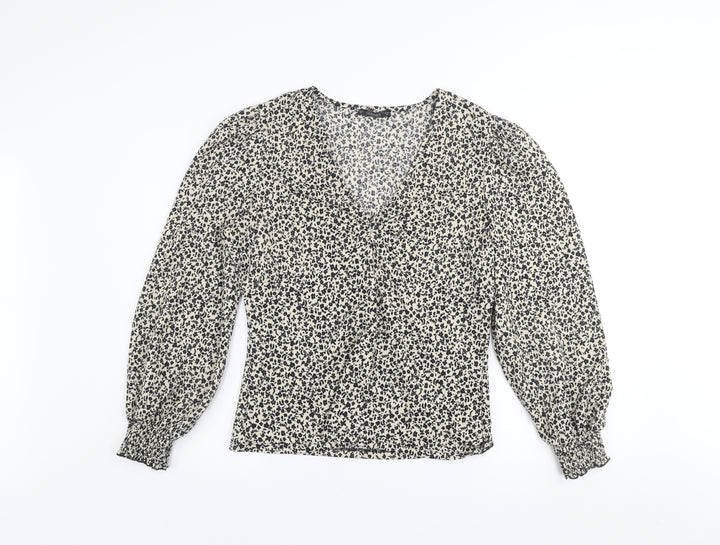 Dunnes Women's Black Floral V-Neck Long Sleeve Tunic Blouse Size M