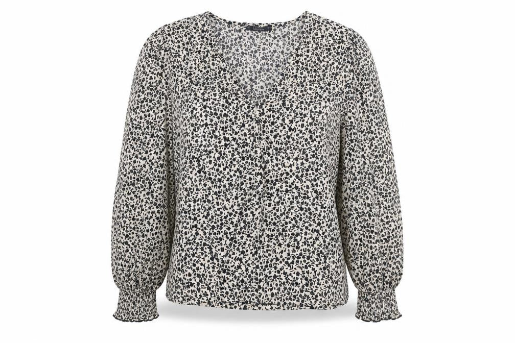 Dunnes Women's Black Floral V-Neck Long Sleeve Tunic Blouse Size M