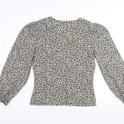 Dunnes Women's Black Floral V-Neck Long Sleeve Tunic Blouse Size M