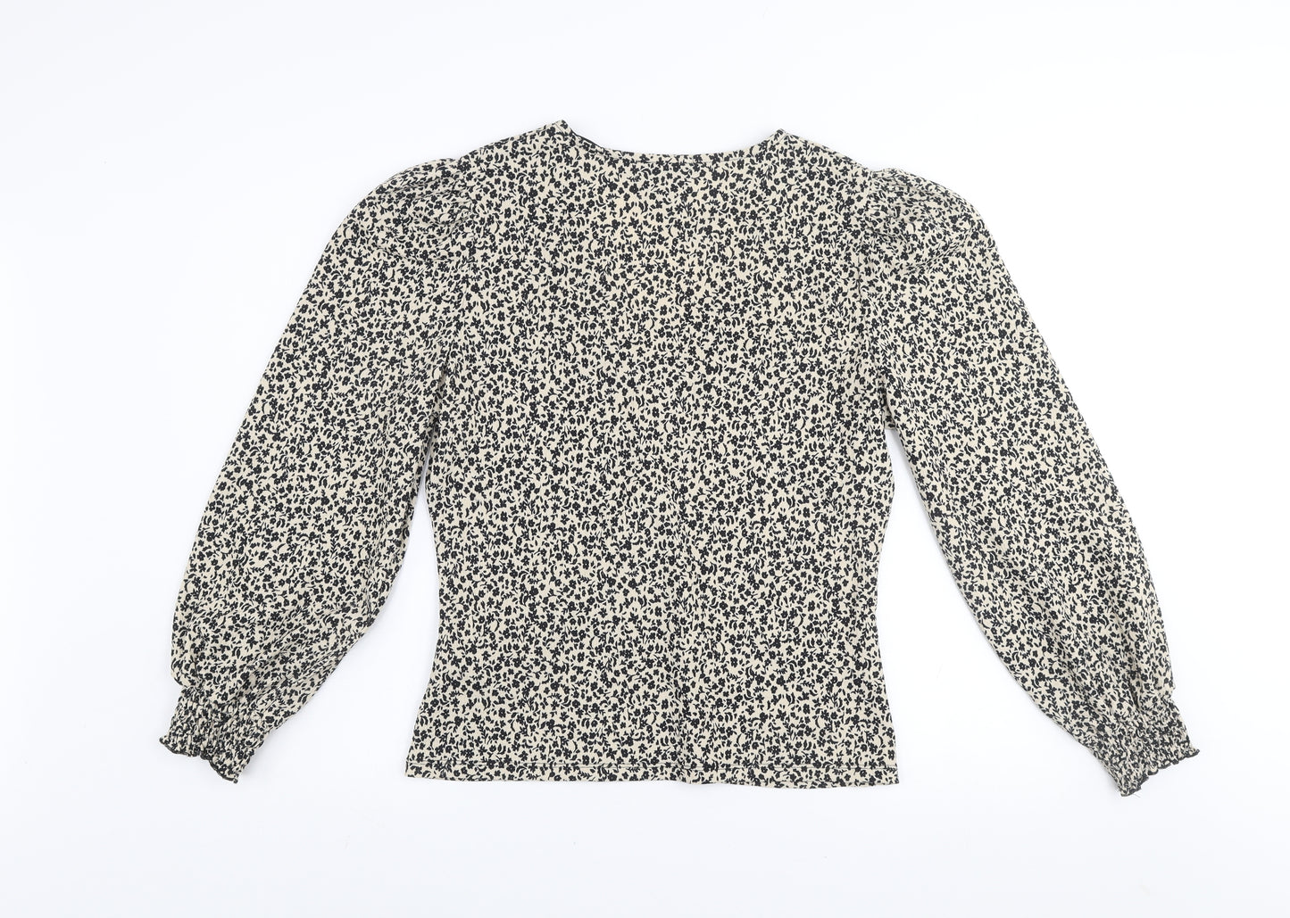 Dunnes Women's Black Floral V-Neck Long Sleeve Tunic Blouse Size M