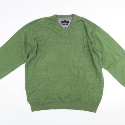 Benetti Green Cotton V-Neck Men’s XL Pullover Jumper