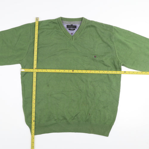 Benetti Green Cotton V-Neck Men’s XL Pullover Jumper