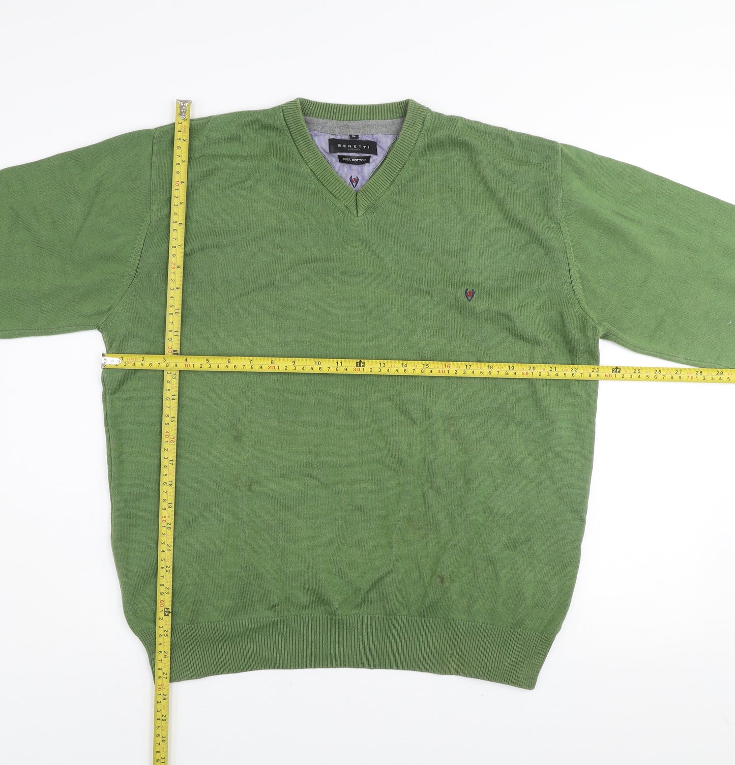 Benetti Green Cotton V-Neck Men’s XL Pullover Jumper