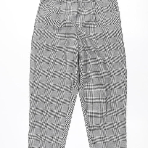 Bershka Women's Grey Check Tapered Trousers Size S