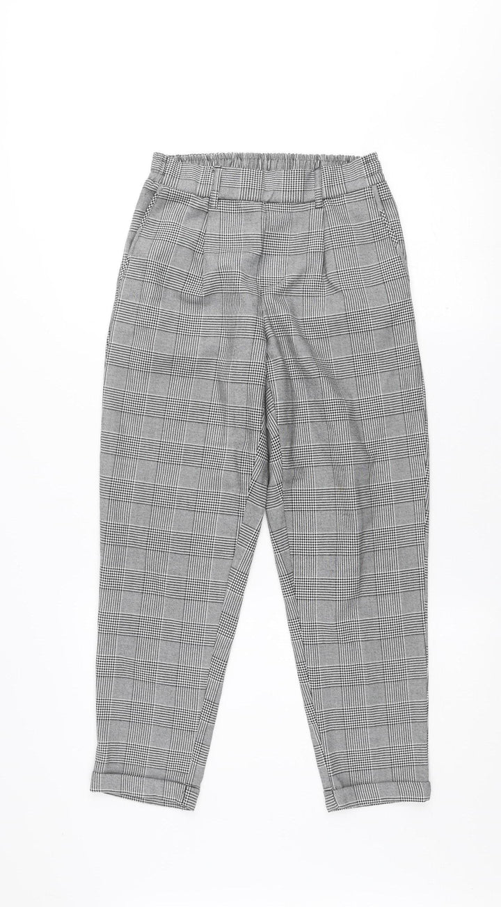 Bershka Women's Grey Check Tapered Trousers Size S