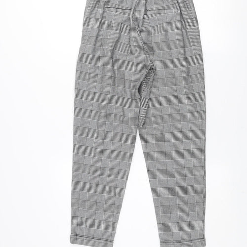Bershka Women's Grey Check Tapered Trousers Size S