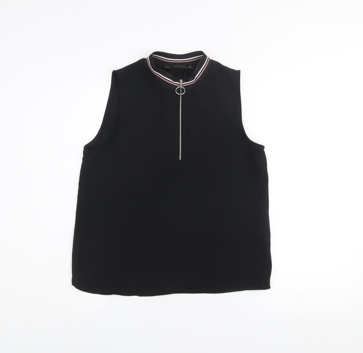 Zara Women's Black Sleeveless High Neck Zip Tank Top Size S