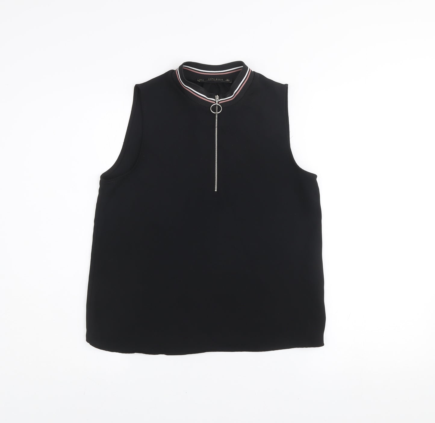 Zara Women's Black Sleeveless High Neck Zip Tank Top Size S