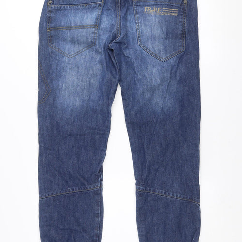 True Wisdom Men's Blue Denim Tapered Jeans 34x32 Elastic Waist