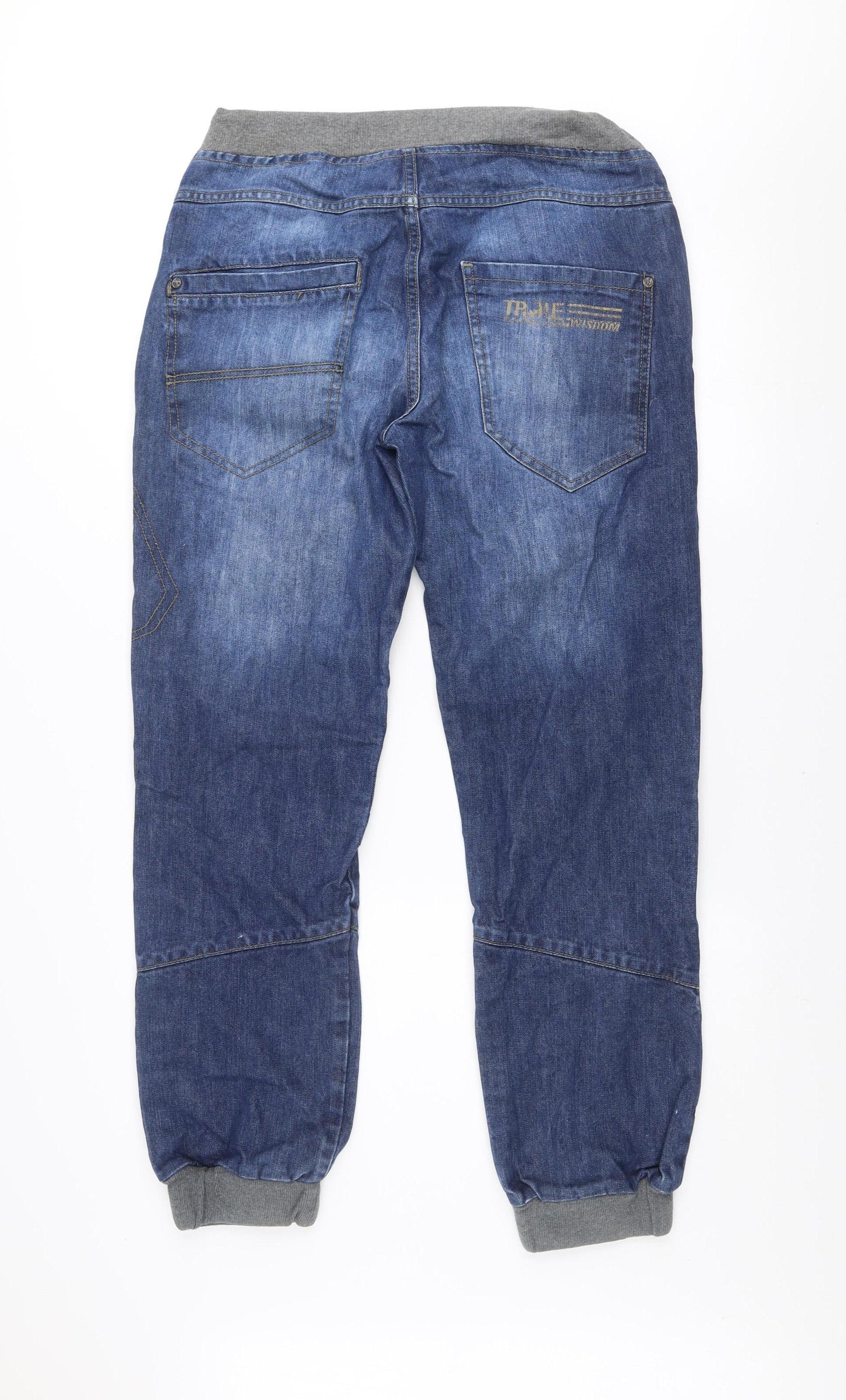 True Wisdom Men's Blue Denim Tapered Jeans 34x32 Elastic Waist