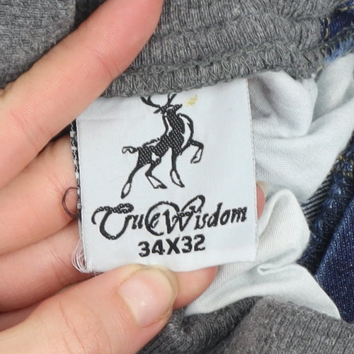 True Wisdom Men's Blue Denim Tapered Jeans 34x32 Elastic Waist