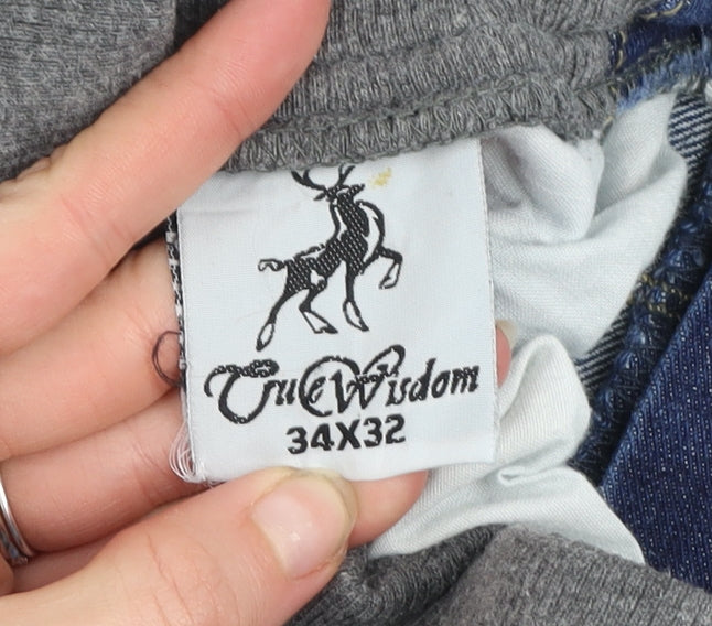 True Wisdom Men's Blue Denim Tapered Jeans 34x32 Elastic Waist