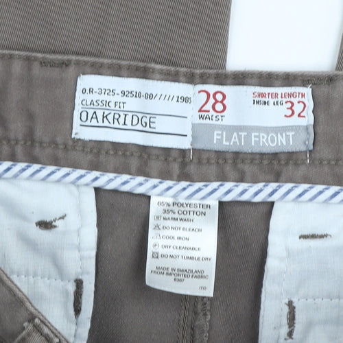 Oakridge Men’s Brown Classic Fit Flat Front Chino Trousers Size 28