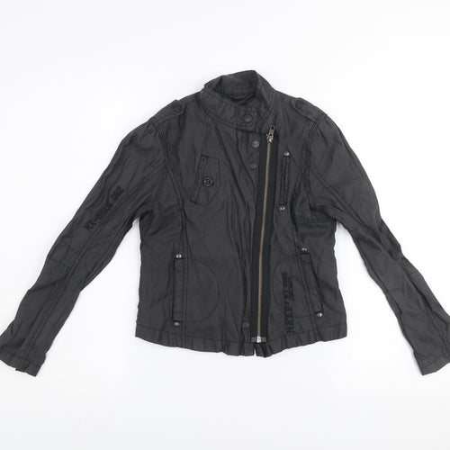 Next Girls Black Biker Jacket 9-10 Years Belted Full Zip Lined Stylish Outerwear