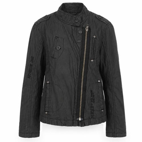 Next Girls Black Biker Jacket 9-10 Years Belted Full Zip Lined Stylish Outerwear