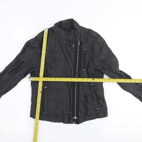 Next Girls Black Biker Jacket 9-10 Years Belted Full Zip Lined Stylish Outerwear
