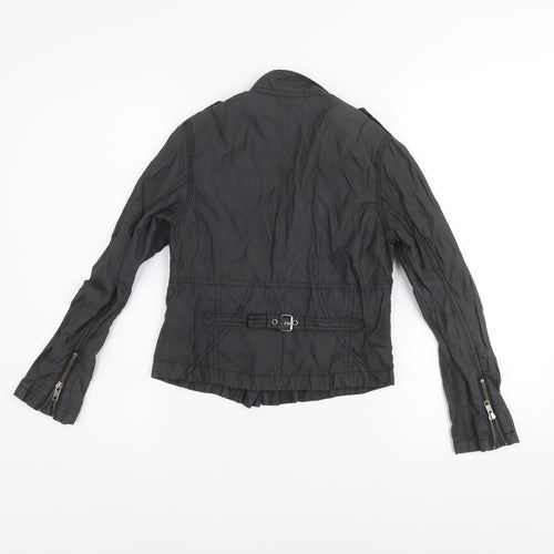 Next Girls Black Biker Jacket 9-10 Years Belted Full Zip Lined Stylish Outerwear