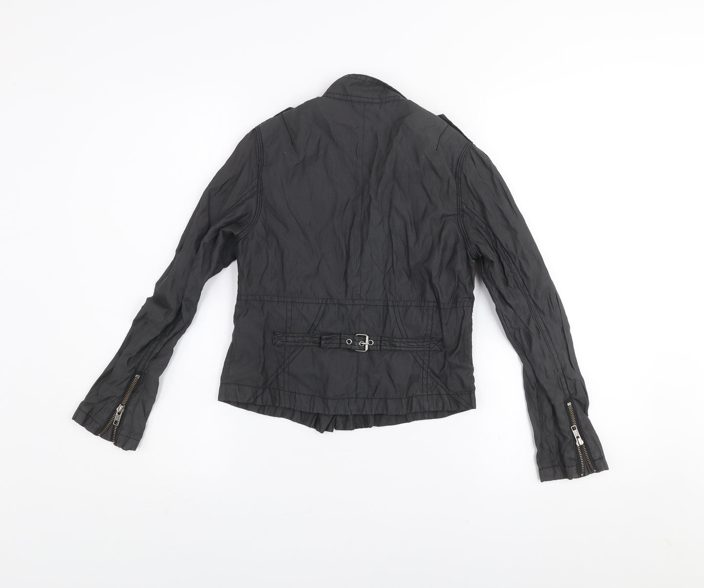 Next Girls Black Biker Jacket 9-10 Years Belted Full Zip Lined Stylish Outerwear