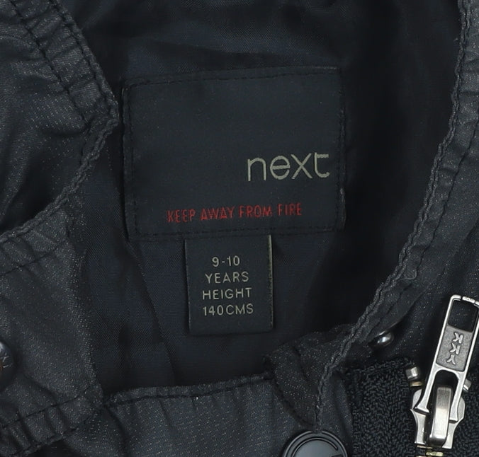 Next Girls Black Biker Jacket 9-10 Years Belted Full Zip Lined Stylish Outerwear