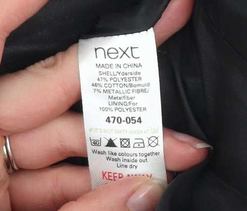 Next Girls Black Biker Jacket 9-10 Years Belted Full Zip Lined Stylish Outerwear