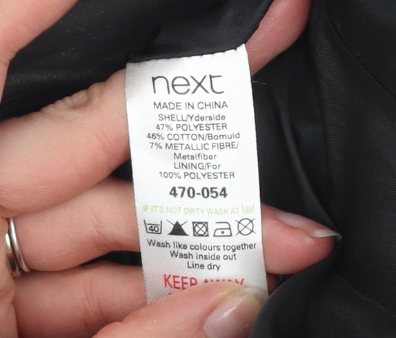 Next Girls Black Biker Jacket 9-10 Years Belted Full Zip Lined Stylish Outerwear