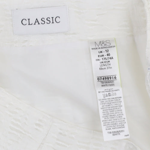 Marks and Spencer Women White A-Line Knee Length Skirt Size 12