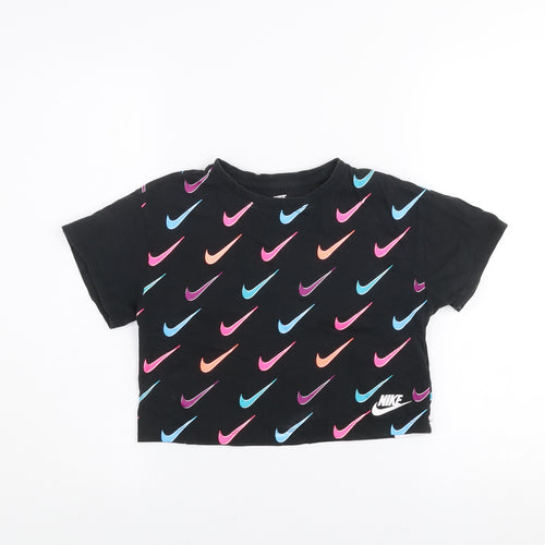 Nike Girls Black Cropped Logo T-Shirt 6-7 Years Cotton Short Sleeve