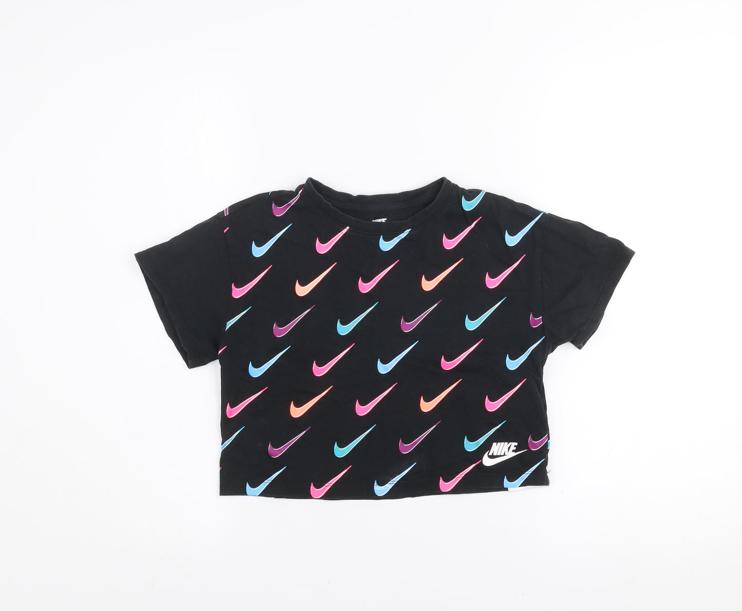 Nike Girls Black Cropped Logo T-Shirt 6-7 Years Cotton Short Sleeve
