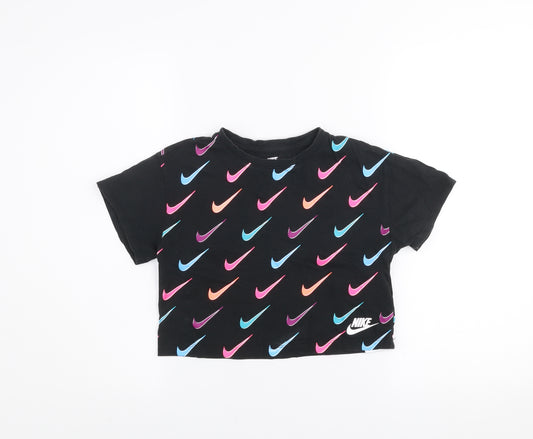 Nike Girls Black Cropped Logo T-Shirt 6-7 Years Cotton Short Sleeve