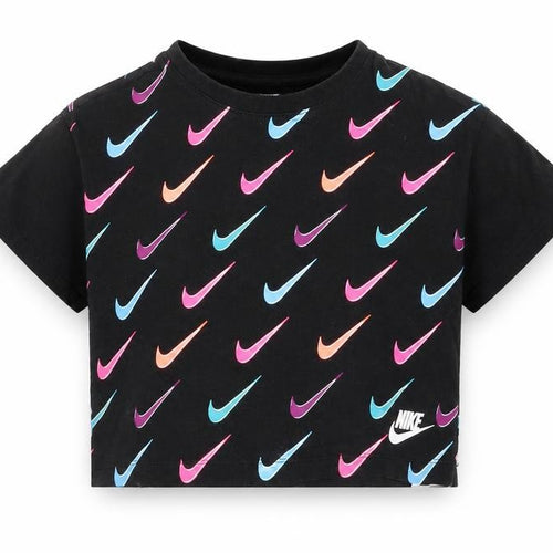 Nike Girls Black Cropped Logo T-Shirt 6-7 Years Cotton Short Sleeve