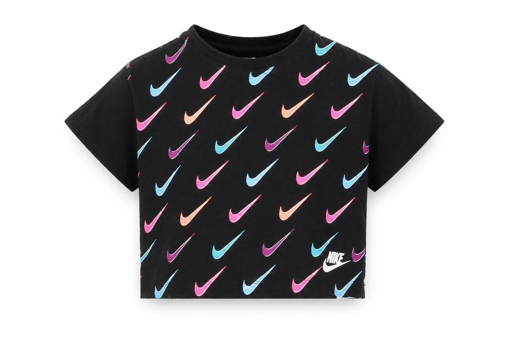 Nike Girls Black Cropped Logo T-Shirt 6-7 Years Cotton Short Sleeve