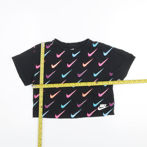 Nike Girls Black Cropped Logo T-Shirt 6-7 Years Cotton Short Sleeve