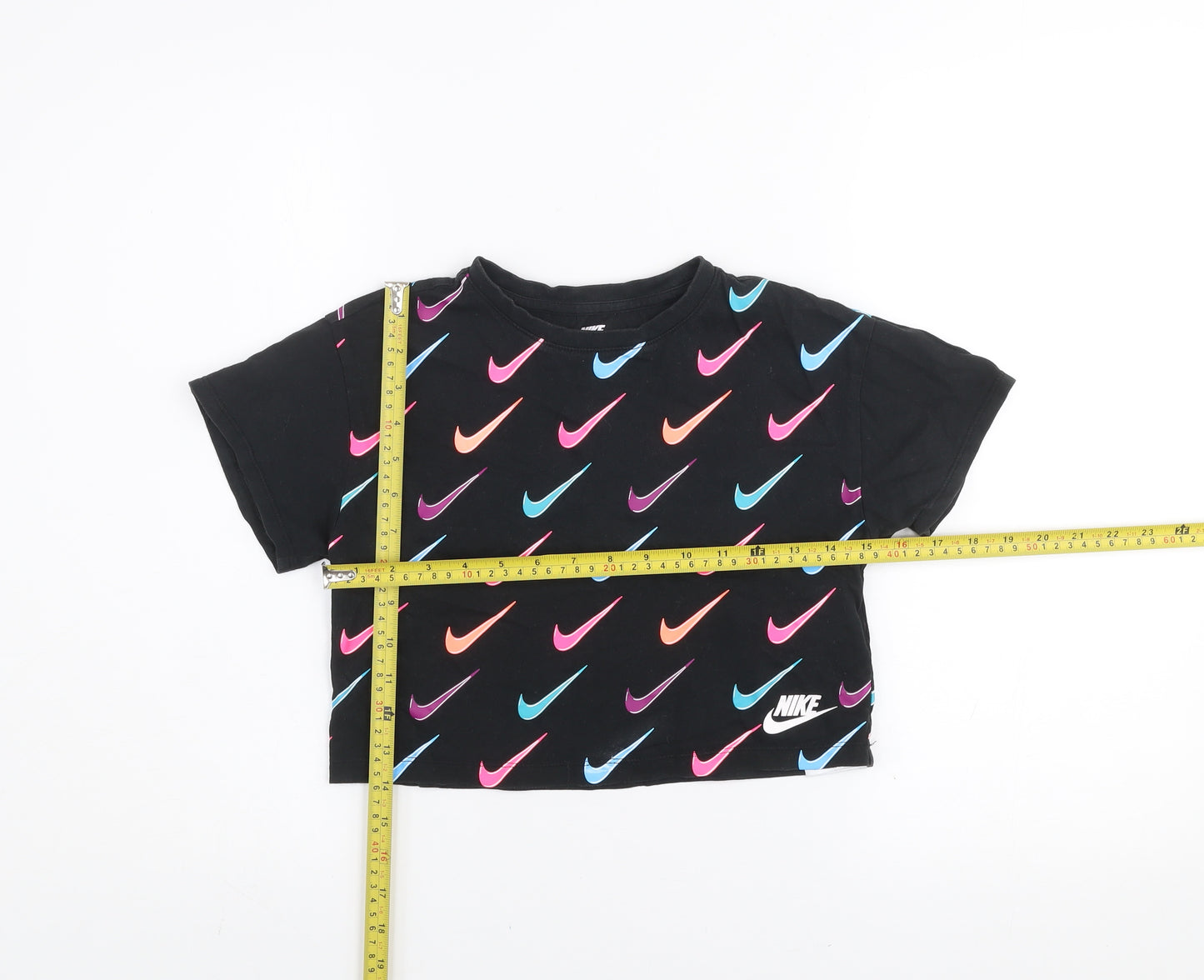 Nike Girls Black Cropped Logo T-Shirt 6-7 Years Cotton Short Sleeve