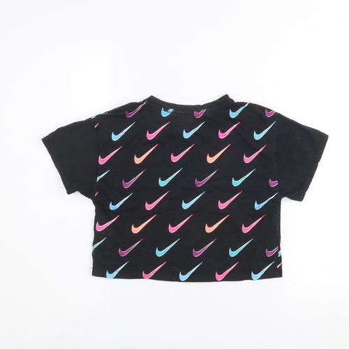 Nike Girls Black Cropped Logo T-Shirt 6-7 Years Cotton Short Sleeve