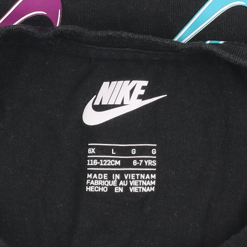 Nike Girls Black Cropped Logo T-Shirt 6-7 Years Cotton Short Sleeve